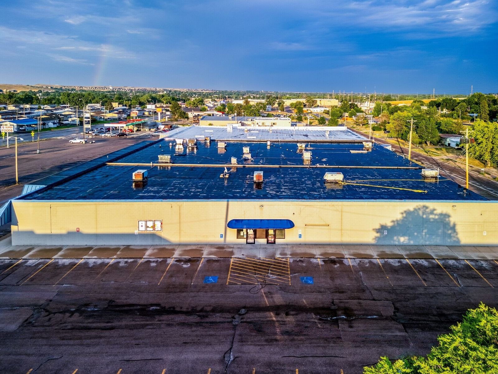 Aerial view of Midland Shopping Center and parking in Rapid City, SD